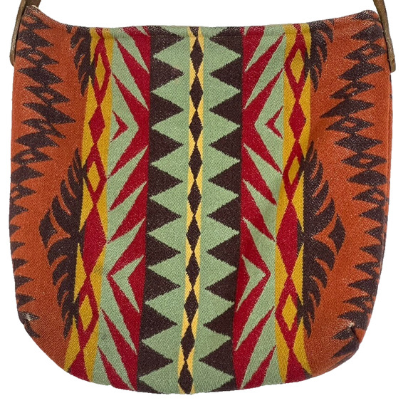 Vintage Handmade 12"X 12" Red Orange Southwestern Wool Boho Hippie Tote Bag - Picture 3 of 16